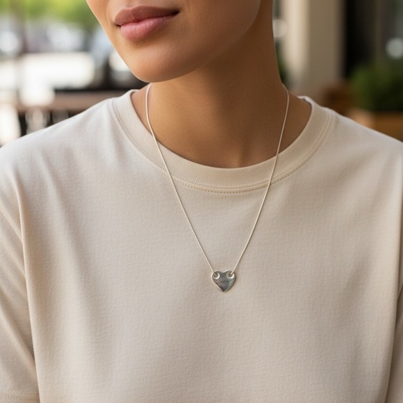 Tiffany & Co. Silver Threaded Pierced Heart Pendant with Turquoise Pouch - Picture 5 of 6